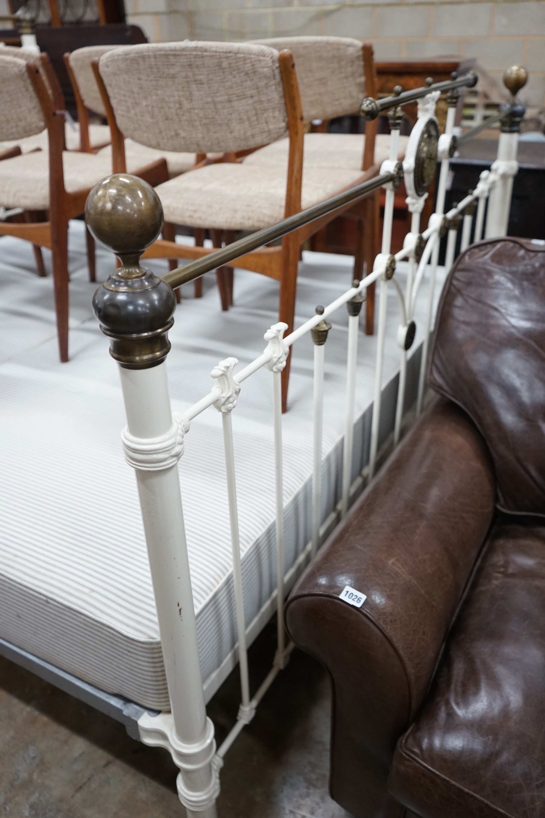 A Victorian style brass and painted metal superking size bed frame with divan base, width 190cm, length 210cm, height 146cm